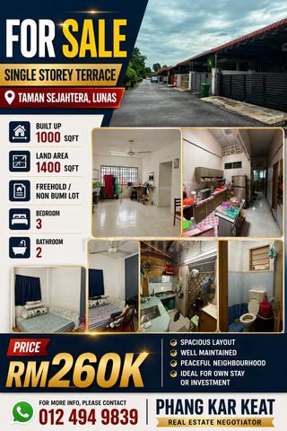 For Sale Taman Sejahtera Lunas Single Storey Terrace House 1