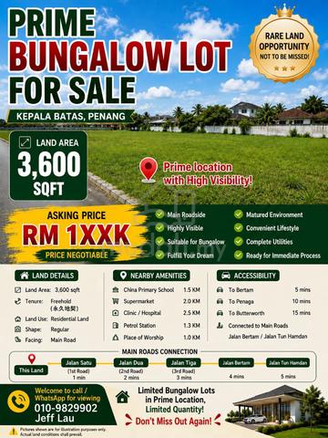 Bungalow Lot For Sale|Good Location Near Bertam|3600 sqft|Kepala Batas 1