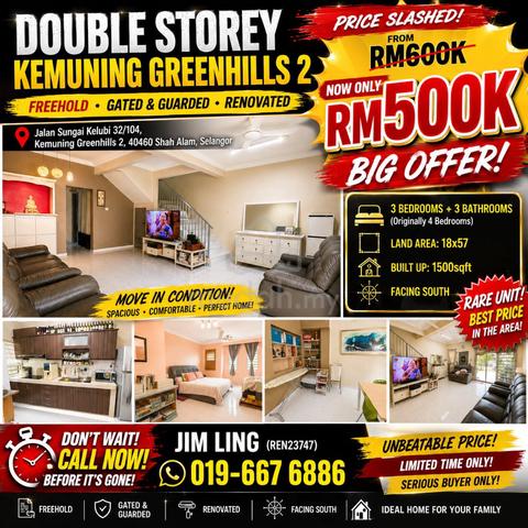[Below Market] 2 storey Kemuning Greenhills 2, Kota Kemuning 1