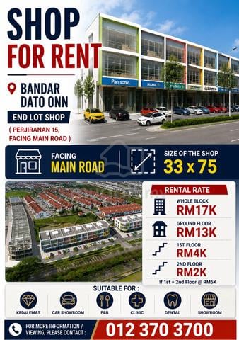 Prime  3-Storey Endlot Shop – Facing Main Road (Perjiranan 15/28) 1