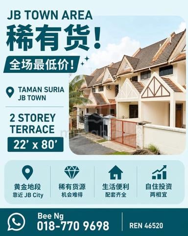 Taman Suria JB Town Larkin Double Storey Terrace 22x80 Low Price Sale 1