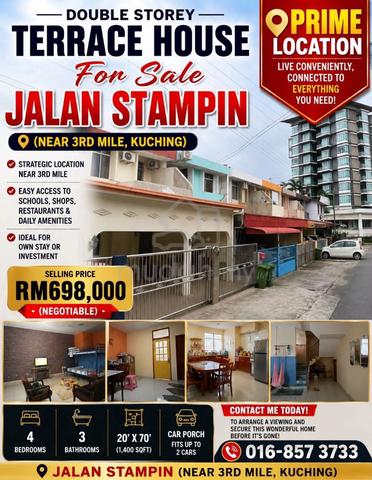 Jalan Stampin 3rd Mile |Double Storey Intermediate Terrace For Sale 1
