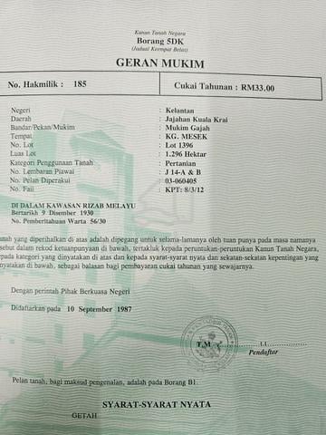 Tanah Kebun Durian 3.2 ekar di Manek Urai, Kuala Krai, Kelantan 1