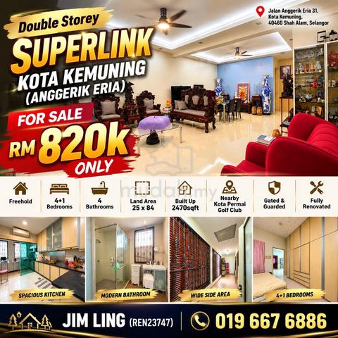Double Storey Superlink Kota Kemuning (Eria) 25x84, Gated & Guarded 1