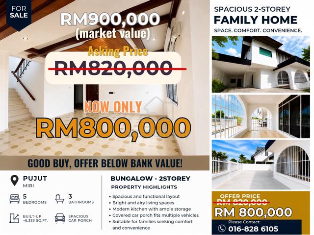 Banglo 2-Tingkat Untuk Dijual (Bawah Nilai Bank) | Pujut, Miri 1