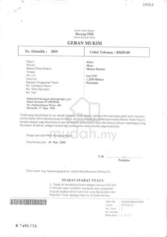 Johor Muar Agricultural Freehold Land For Sale 1