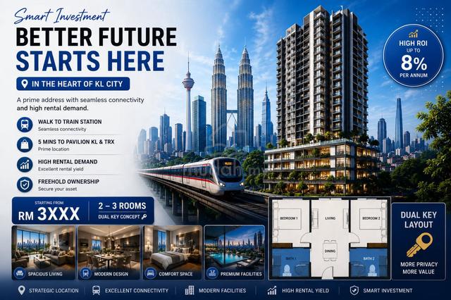 Near Midvalley Investment Condo【Direct MRT】2 Bed Dual Key from 3xxk 1