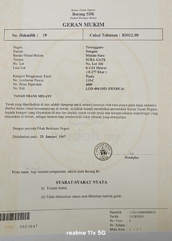 Tanah tengah bandar Dungun utk dijual 1