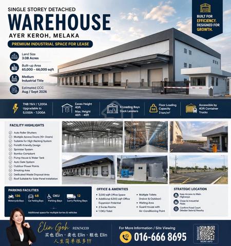 Melaka Ayer Keroh Detached Warehouse 66000 sqft 1200A 1