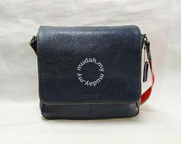 Navy blue leather messenger on sale bag