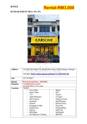 Shop Office 1 & 2 Floor @ Bandar Seri Putra, Bangi For Rent 1