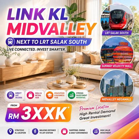 Link KL Sentral/Midvalley【 NEXT LRT MRT 】Mth1.5k Cover DUALKEY Rental 1