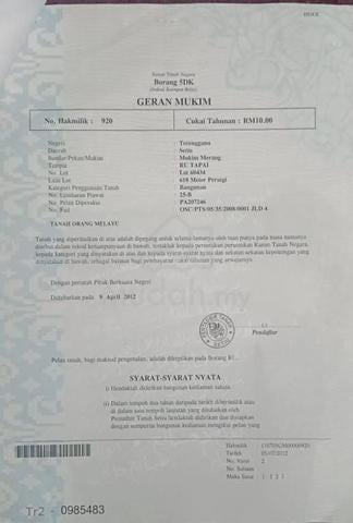 Tanah Untuk di lepaskan Area lembah bidong,Setiu Terengganu 1