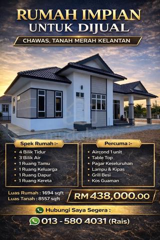 Rumah Impian Untuk DIjual, Tanah Merah Kelantan 1