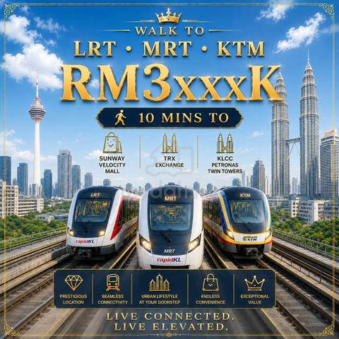 【ONLY One Walk to LRT MRT KTM 】Month 1.4k Near Midvalley, KL Sentral! 1