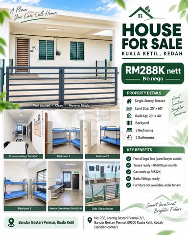Rumah Teres Setingkat untuk Dijual di Kuala Ketil 1