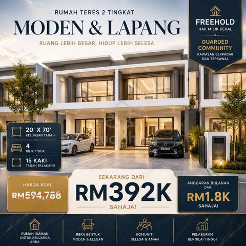 (Bulanan 1.8k) 20x70 Freehold Guarded 2-Storey | Full Loan 1