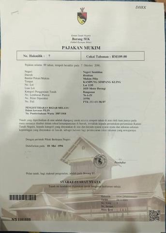 Tanah lot berstatus bangunan dalam kawasan kampung 1