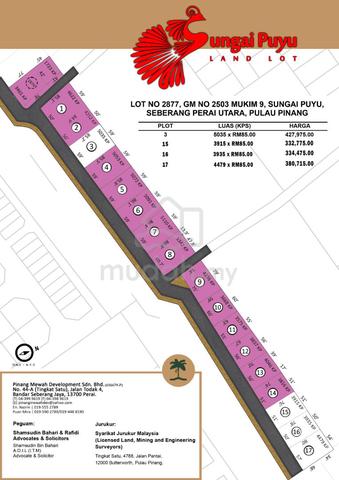 Bungalow Land Lot For Sale, Sungai Puyu, Butterworth, Individual Geran 1