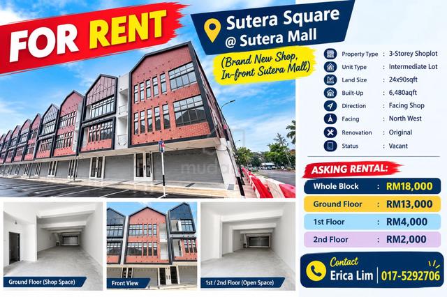 Skudai/ Sutera Mall/ Sutera Square/ Brand New Shop/ Office/ For Rent 1