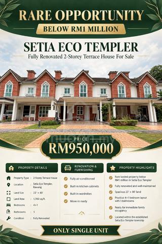 (FOR SALE) Rare Unit - Below 950k Essex Gardens @ Setia Eco Templer 1