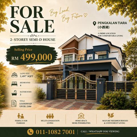 2-storey Semi-D @ Pengkalan Tiara | 2497 sqft Big Land | Near to Aeon 1