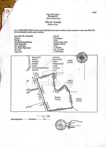 Tanah Pertanian 1.246 hektar Hulu Setiu Terengganu 1