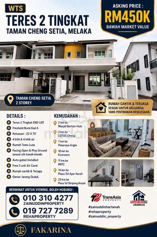 unit end lot, teres 2 tingkat, taman cheng setia, melaka 1
