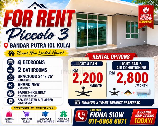 FOR RENT Piccolo 3, Bandar Putra IOI, Kulai 1