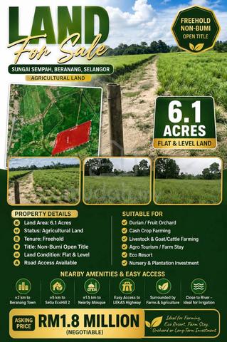 LAND FOR SALE Agricultural Land @ Sungai Sempah, Beranang, Selangor 1