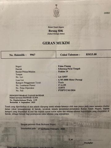 First Grade Land, Bukit Minyak, Penang 1
