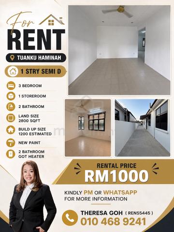 1 Storey Semi D For Rent @ Tuanku Haminah 1
