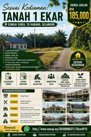 Sesuai Kediaman! Tanah 1 Ekar Tanjung Karang 1