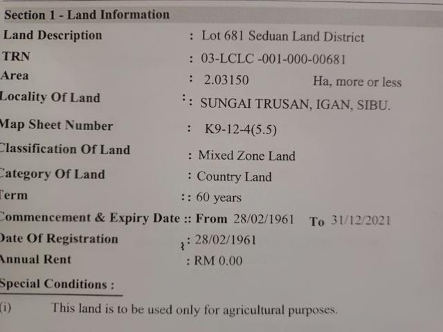Lot 681 Seduan Land District Sungai Trusan, Igan Sibu