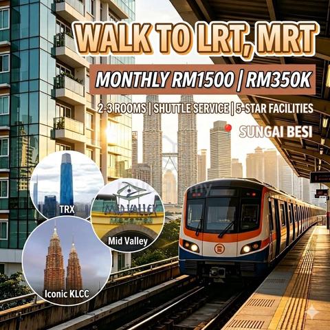Watch Out!【Walk to MRT,LRT,KTM】Month1.5k@10Min to Midvalley, Velocity! 1