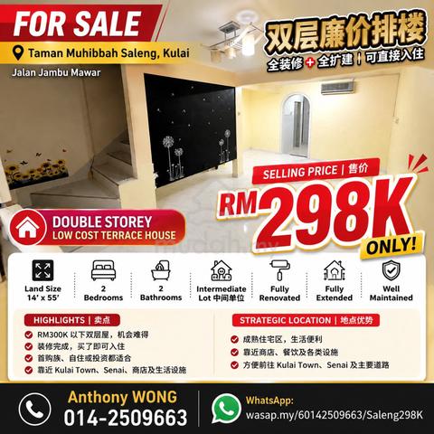 298K Only!Saleng Double Storey Low Cost For Sale Full Renovated/Extend 1