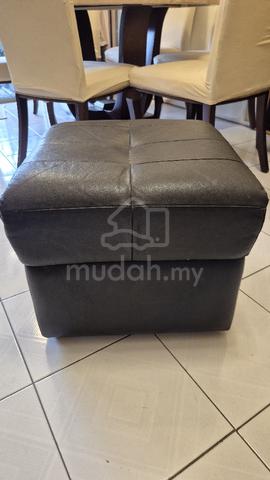 Black Leather Square Ottoman / Footstool - photo 3 of 3