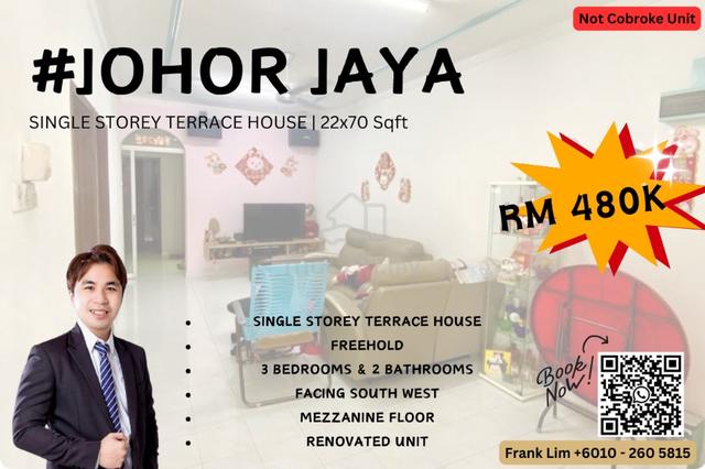 【Full Loan】Jalan Anggerik | Taman Johor Jaya | Single Storey 22x70