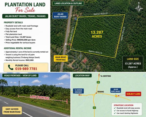 Plantation Land for Sale – Jalan Bukit Mandi, Triang, Pahang 1