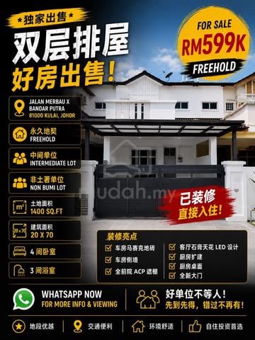 Bandar Putra Kulai, Jalan Merbau, Fully Renovated Double Storey 20x70 1