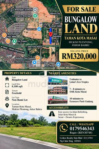 Freehold Bungalow Land 8,100 sqft @ Taman Kota Masai, Johor Bahru 1