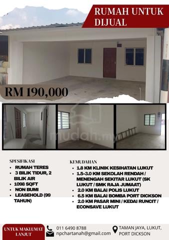 Rumah Sedia Untuk Dijual - Taman Jaya Lukut, Port Dickson 1