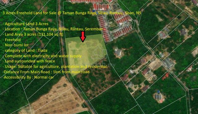 3 Acres Freehold Land @ Taman Bunga Raya, Siliau, Rantau, Seremban, N 1