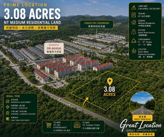 45% Below Market Price|3.08 Acres NT Residential Land|Direct Main Road 1
