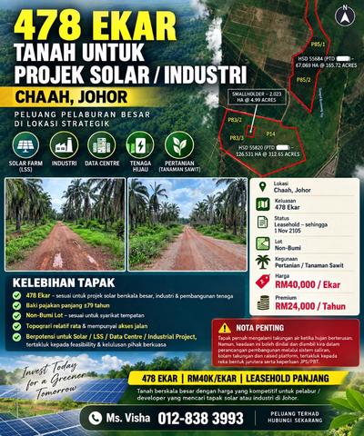 Land for Sale 478 acres @ Chaah Johor 1